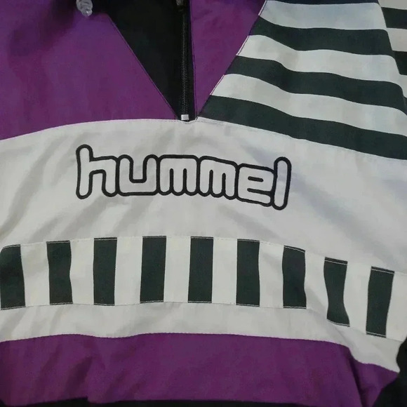 Vintage 90s Mens Windbreaker Hummel Size Large Purple Black Striped - Picture 2 of 7